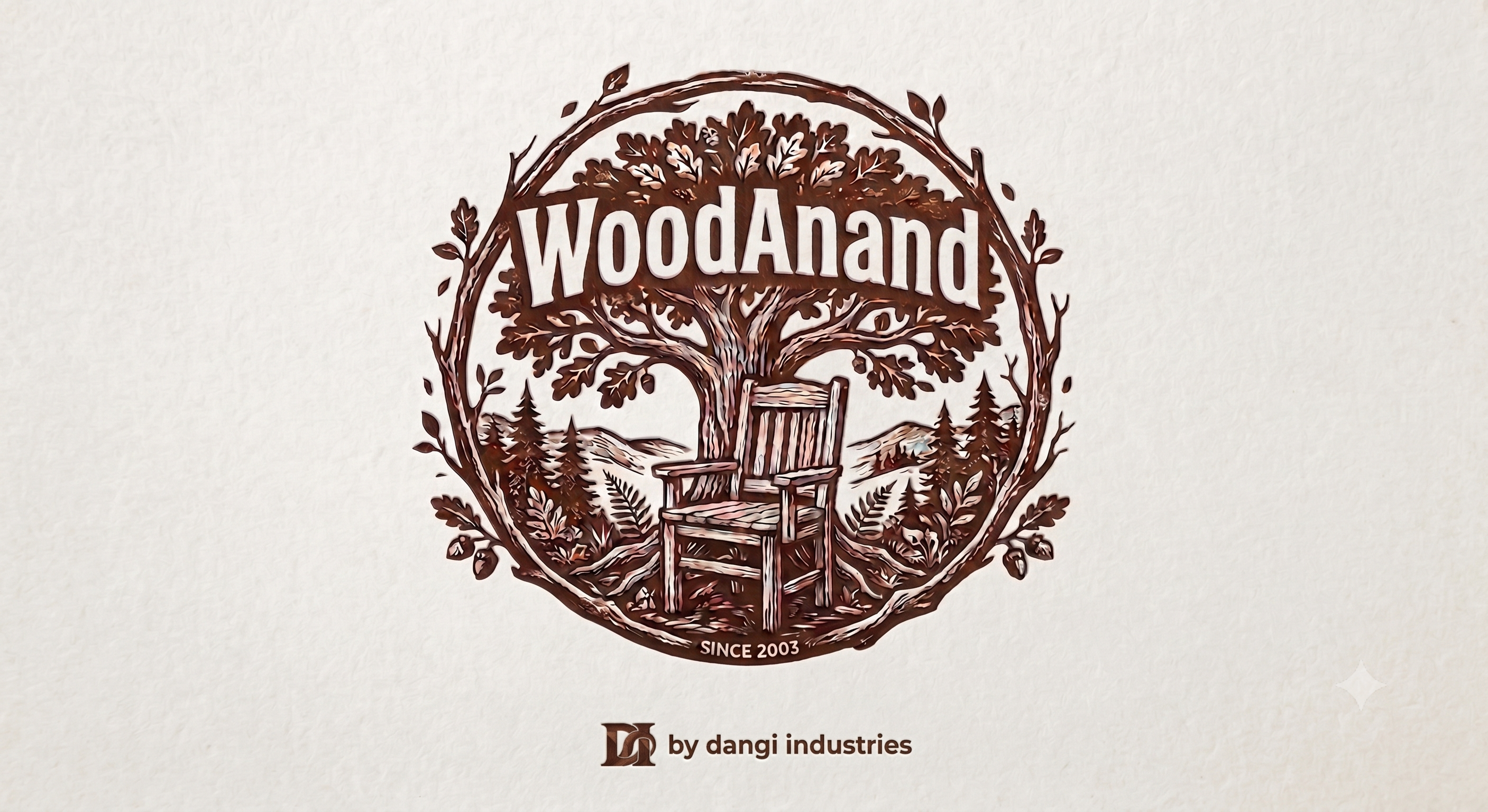 WoodAnand emblem: an oak tree and a wooden chair, since 2003